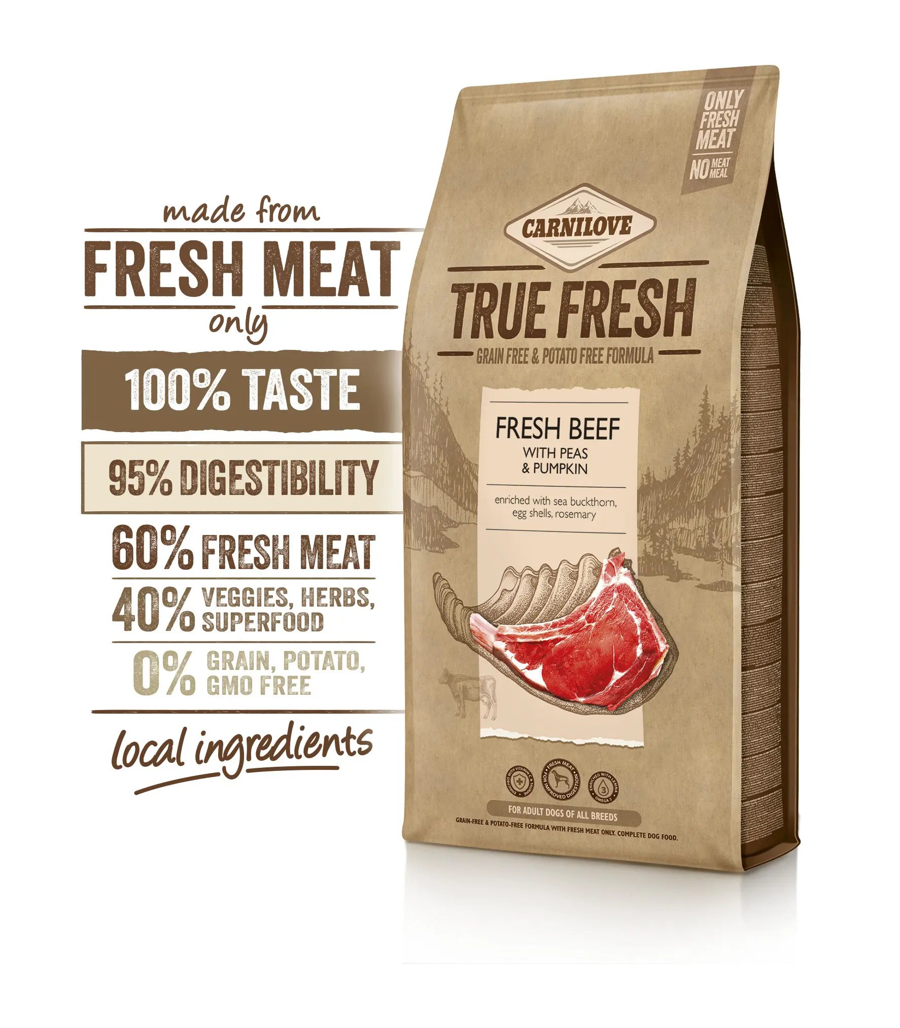 Pienso para Perros Adultos Carnilove True Fresh Ternera 11,4kg - Nutrición Premium