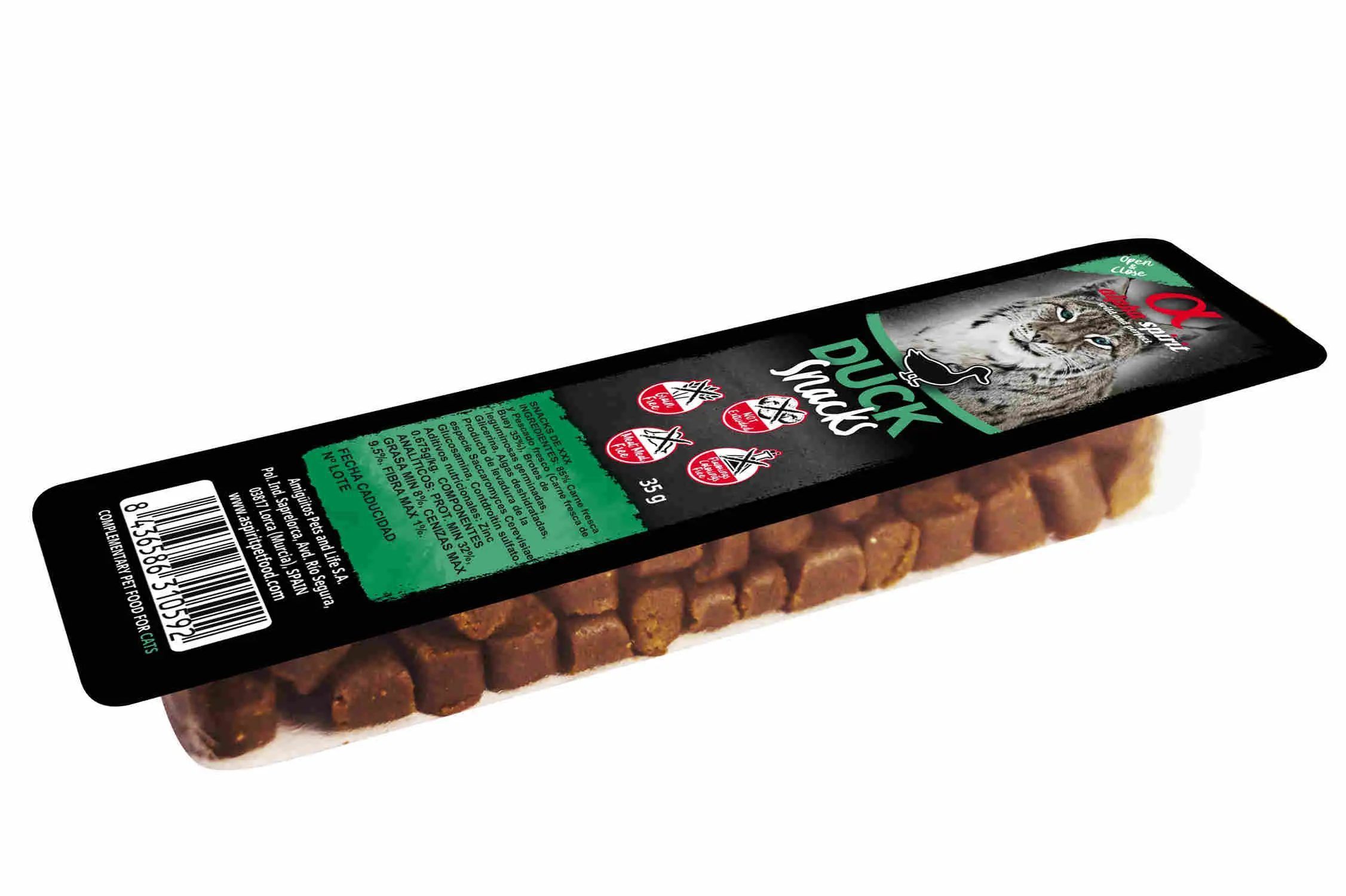 Deliciosos Snacks para Gatos ALPHA SPIRIT Feline Pato 16x35g - Nutrición y Sabor