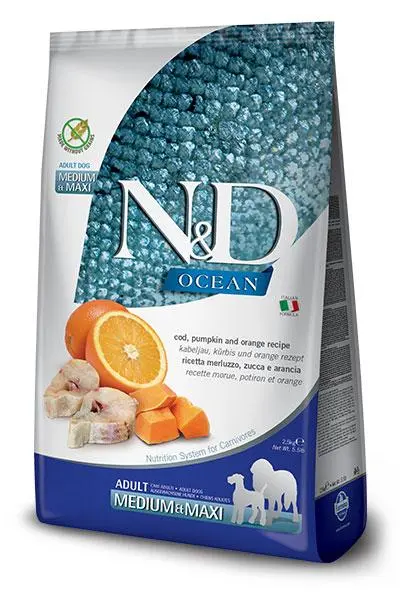 Alimento para Perros Farmina ND Ocean Calabaza Bacalao 2.5kg - Nutrición Premium para Razas Medianas y Grandes