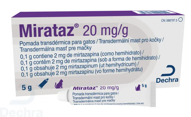 MIRATAZ 20 mg/g Pomada Transdérmica para Gatos – 2 mg de Mirtazapina por dosis (0
