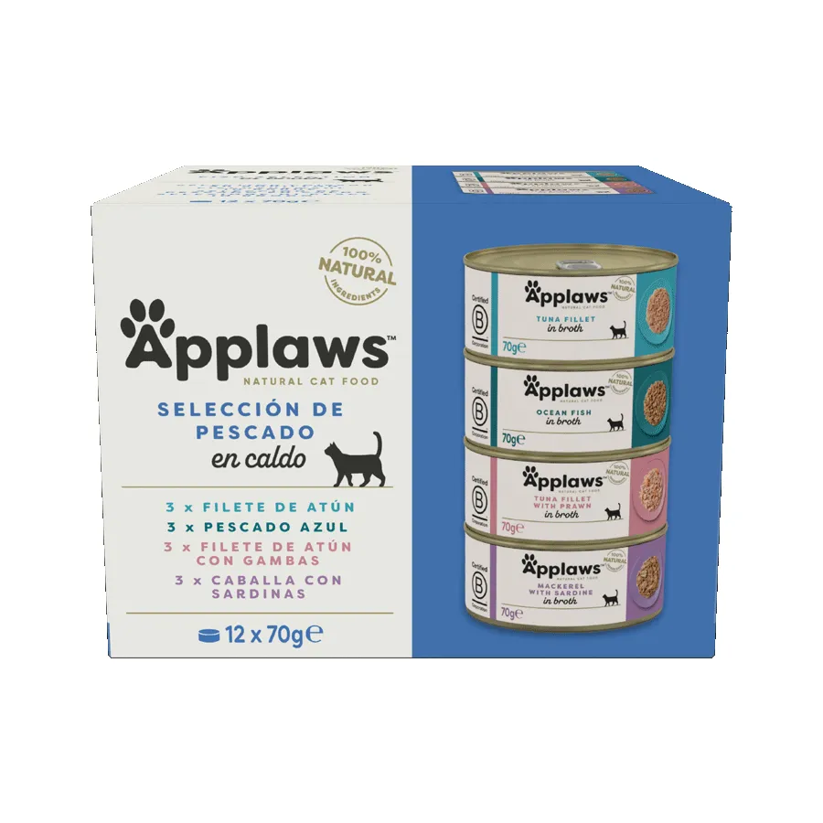 Applaws Cat Lata Selección Pescado Multipack 12x70g – Comida Húmeda Natural y Saludable para Gatos, Alta en Proteínas y Omega
