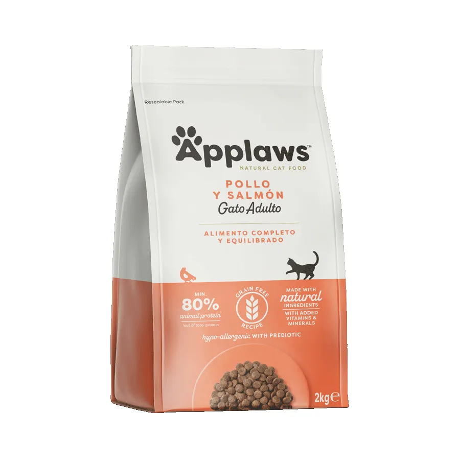 Pienso Natural para Gatos Adultos Applaws: Pollo y Salmón 2kg, Sin Cereales, Rico en Taurina y Omega 3 y 6
