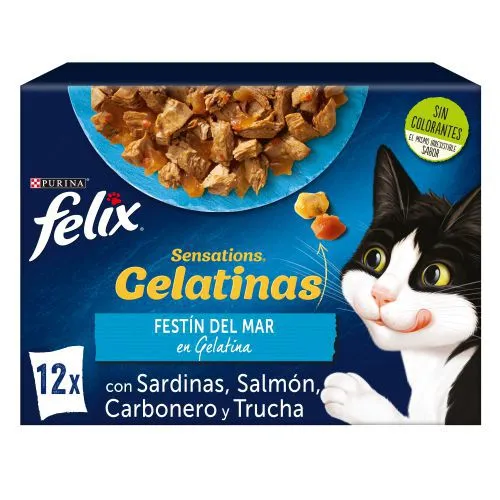 Compra FELIX FELINE SENSATIONS PESCADO 12X85GR - Comida Húmeda para Gato con Gelatina Sabrosa