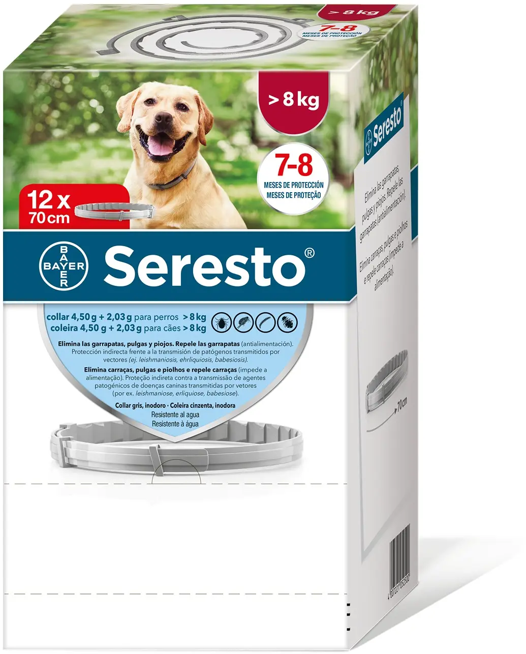 Collar Antipulgas Seresto para Perros Grandes +8kg - Pack Clínico 12 Unidades