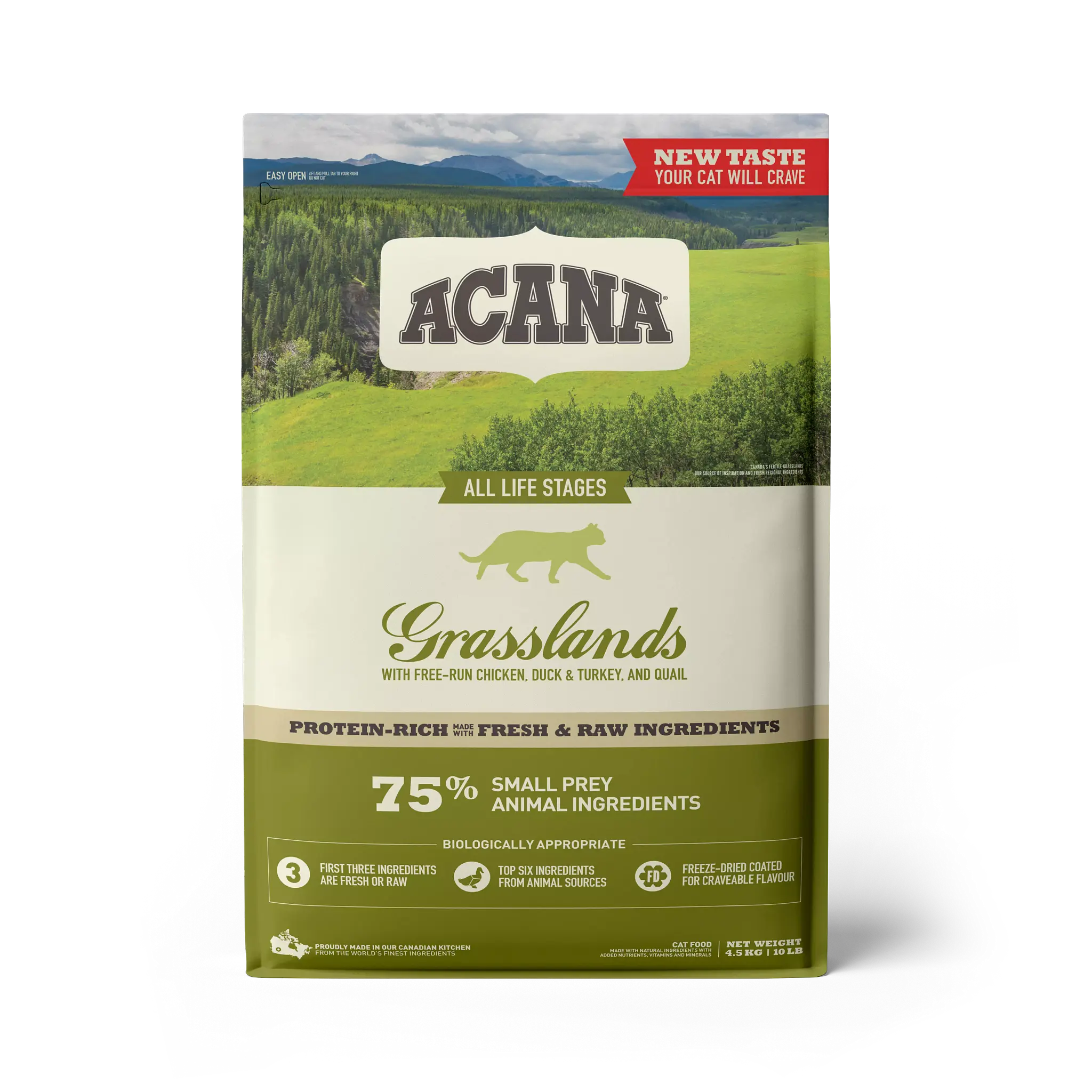 Comida Premium para Gatos Adultos ACANA Grasslands 1.8 kg – Sin Cereales, Rico en Proteínas de Cordero y Pato Criados en Libertad