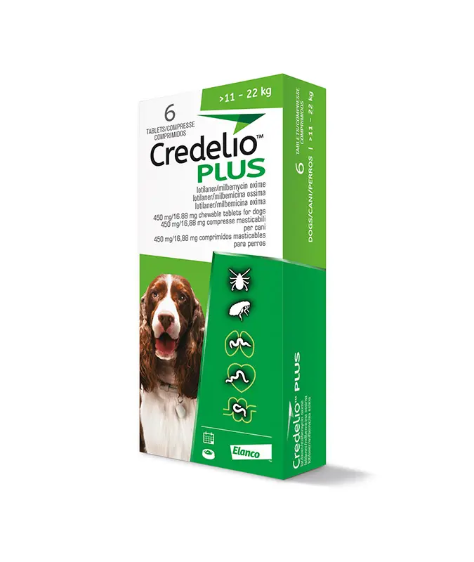 CREDELIO PLUS PERRO 450MG 11-22KG - 6 Comprimidos – Antiparasitario Oral de Amplio Espectro