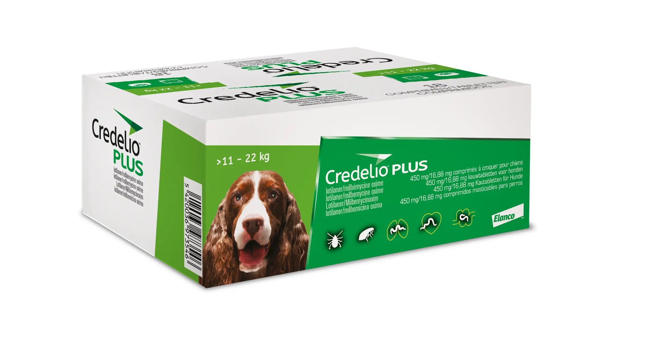 CREDELIO PLUS PERRO 450MG 11-22KG 18 Comprimidos – Antiparasitario Oral de Amplio Espectro